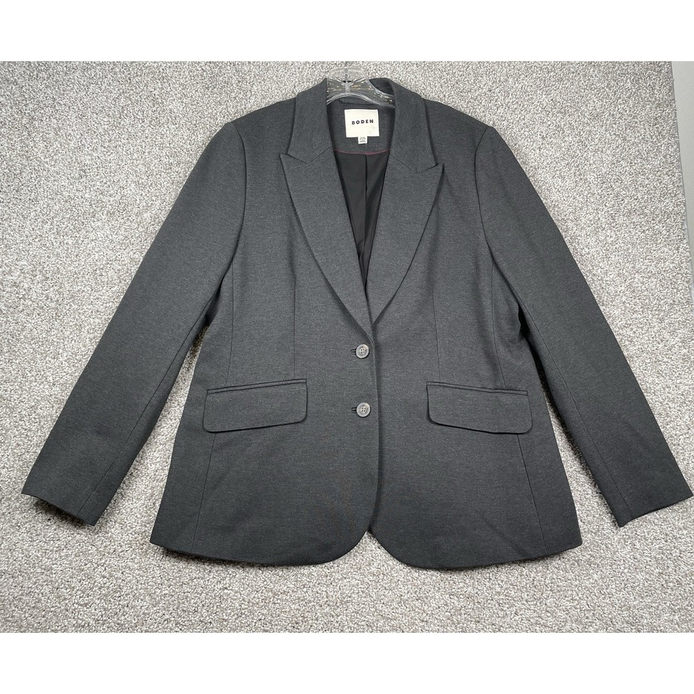 Boden Marylebone Ponte Button Knit Blazer Jacket Charcoal Gray Sz 16-18R W0194